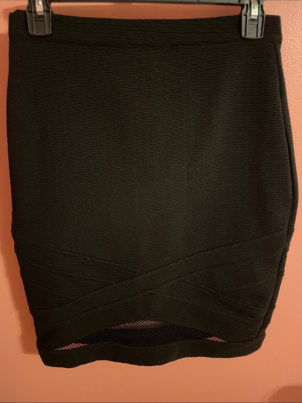 Forever 21 Black Textured Pencil Skirt with Mesh Hem